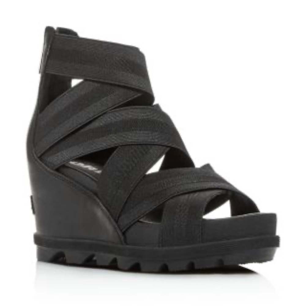 Sorel Black Strappy Wedge Sandals